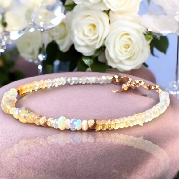 Handmade Natural Fire Opal Bracelet 14k Rose Gold Filled , 7.2" - 7.9" - Picture 4 of 12